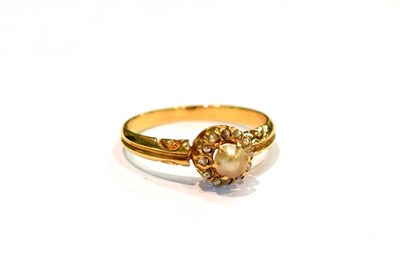 Lot 234 - A cultured pearl and diamond cluster ring, finger size O1/2