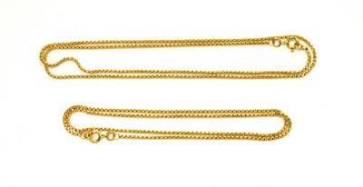 Lot 257 - Two 18 carat gold fancy link chains, lengths 41cm and 51cm (2)