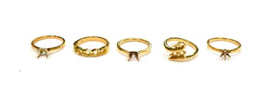 Lot 267 - Five 18 carat gold vacant ring mounts, of varying designs and finger sizes (5)