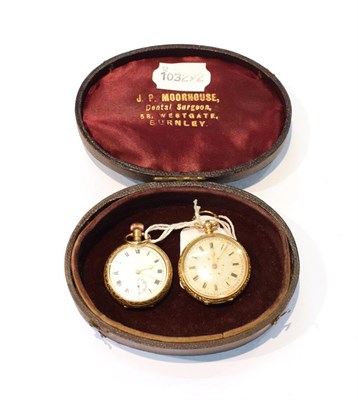 Lot 283 - An 18 carat gold lady's fob watch; together with a gold plated example (2)