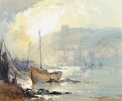 Lot 691 - Robert Leslie Howey (1900-1981) Fishing boats on the river Esk, Whitby Signed, watercolour and...