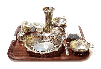 Lot 323 - A tray of assorted silver, comprising: a set of four Victorian dishes, by Hilliard & Thomason,...