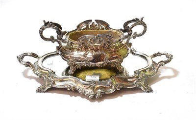 Lot 325 - A French silver plated jardiniere and mirror plateau, early 20th century, each shaped oval,...