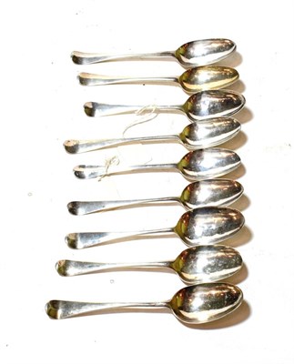 Lot 358 - Nine Various George II and George III Hanoverian pattern table-spoons, variously engraved with...