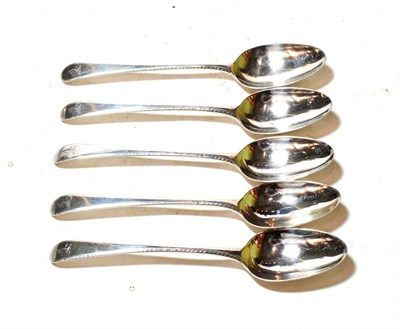 Lot 359 - Five George III silver table-spoons, by Thomas and William Chawner, London, 1770, Feather Edge...