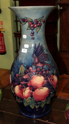 Lot 375 - A Moorcroft pottery Prestige vase decorated with finches, designed by Sally Tuffin, dated...