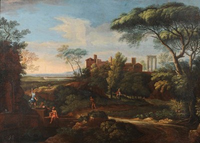 Lot 702 - Style of Andrea Locattelli (17th/18th century) Italianate landscape with classical figures...