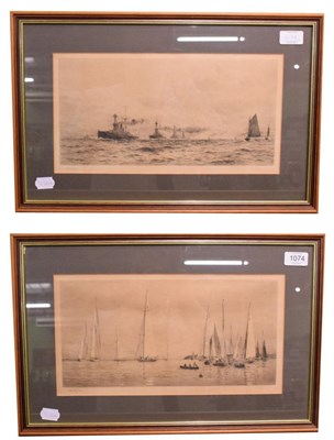 Lot 1074 - William Lionel Wyllie (1851-1931) Two signed engravings, one of battle ships and one of sailing...