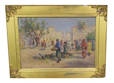 Lot 1079 - Harry Hime (1863-1933) ''The Outside Market, Baroda, India'', signed and dated 1932, oil on canvas