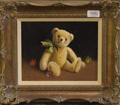Lot 1082 - Deborah Jones (1921-2012) Teddy bear, signed, oil on canvas, 19cm by 24.5cm  Provenance:...
