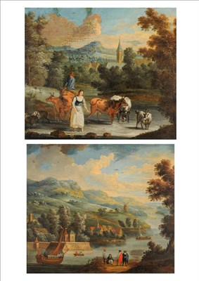 Lot 705 - Follower of Isaac de Moucheron (17th/18th century) Dutch River landscape with elegantly dressed...