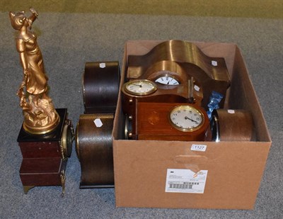Lot 1127 - A collection of various mantel clocks together with a marble figural clock