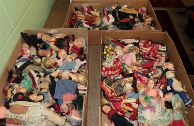 Lot 1134 - Quantity of 1940s and later assorted celluloid; wooden; and other costume dolls etc (three boxes)
