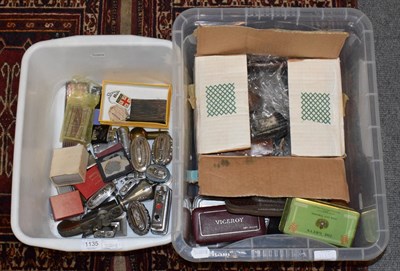 Lot 1135 - A collection of various vintage lighters and shaving equipment (two boxes)