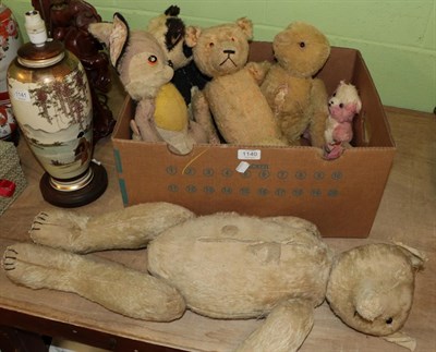 Lot 1140 - Quantity of assorted mainly pre-1950 soft toys, teddy bears, panda, rabbits etc (9) (one box)