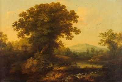 Lot 710 - Attributed to George Smith of Chichester (1714-1776) River landscape with a drover, his dog and...