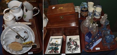 Lot 1155 - An assortment of items including enamelled jugs; silver-backed brush; glass dressing table...