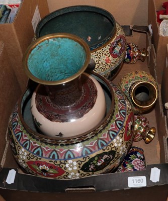 Lot 1160 - A quantity of enamel wares to include two large bowls and four vases (a.f.)