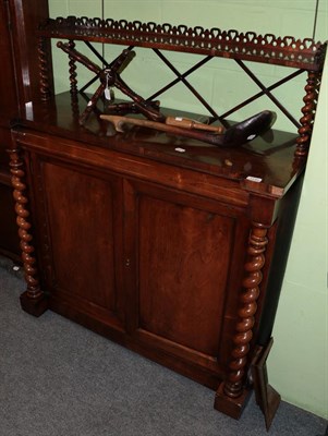 Lot 1245 - An early Victorian rosewood chiffonier of breakfront form, with spiral turned supports, 111cm wide