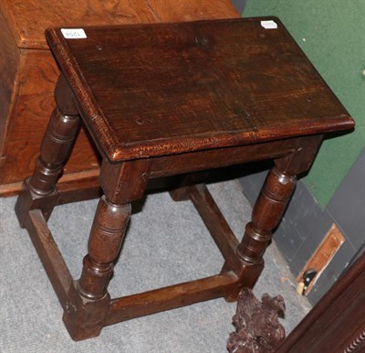 Lot 1254 - An oak joint stool with baluster turned legs and block feet, 46cm wide