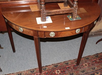 Lot 1291 - A George III mahogany D shaped hall table, fitted a single drawer, 116cm wide (converted from...