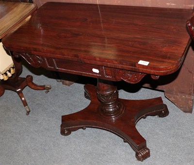 Lot 1305 - A William IV rosewood fold over card table