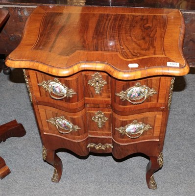 Lot 1307 - A 20th century French style two drawer commode, with porcelain and gilt metal handles, 62cm wide