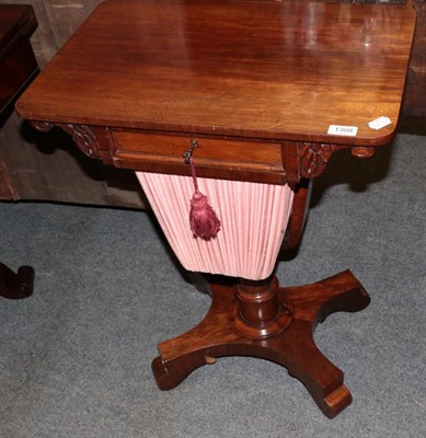 Lot 1308 - A Victorian mahogany work table, with gathered fabric work box below, 58cm wide