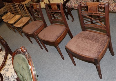 Lot 1331 - A set of four Regency rush seated and bamboo simulated chairs; and a set of three late George...