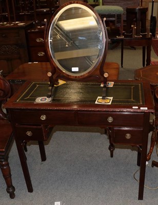 Lot 1344 - An early 20th century mahogany and leather top writing desk, 91cm wide; and an early 20th...