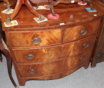 Lot 1355 - A Regency mahogany and ebony strung four-drawer bow fronted chest of drawers, 92cm wide