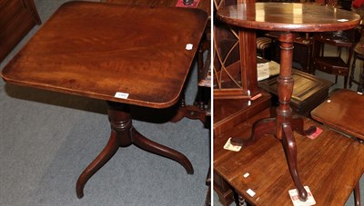 Lot 1366 - A George III mahogany flip top circular tripod table, 73cm high; and a Regency mahogany flip...