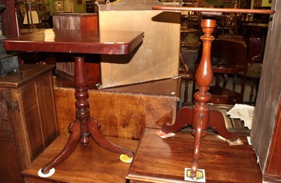 Lot 1377 - A Victorian mahogany tripod table, 74cm high; and a stained mahogany tripod table with spiral...