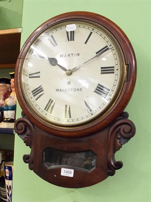 Lot 1408 - A mahogany drop dial wall clock, the 12 inch painted dial signed Martin Maidstone, circa 1880,...