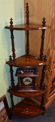 Lot 1410 - A Victorian walnut and marquetry whatnot and a walnut cased mantel clock