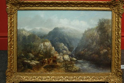 Lot 736 - Follower of Anthony Van Dyke Copley Fielding POWS (19th century) Highland landscape, a drover...