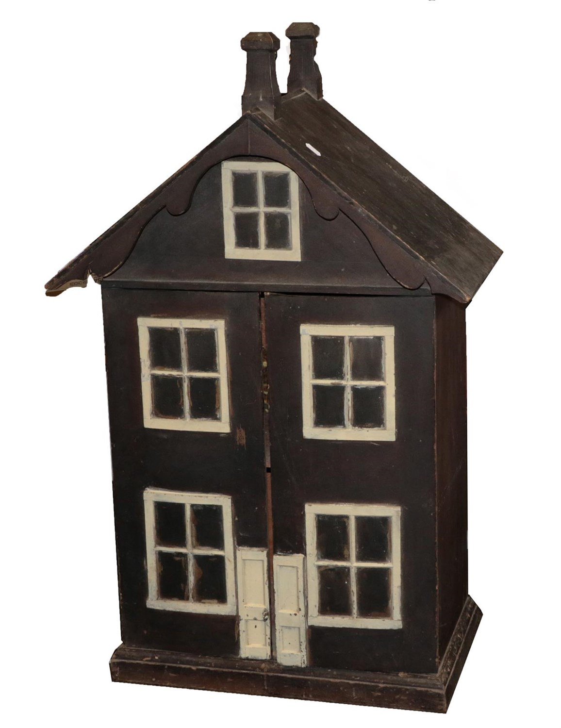 Lot 2008 - Late 19th Century Large Wooden Painted Dolls' House, front opening enclosing four rooms,...