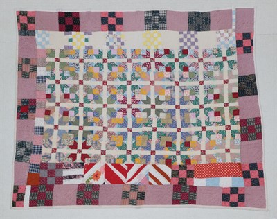Lot 2035 - Circa 1900 African American Block Quilt, incorporating bright decoratively coloured printed...