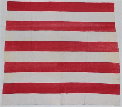 Lot 2039 - Large Late 19th Century Turkey Red and White Strippy Durham Quilt, with cream reverse, north county