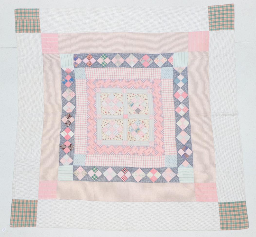 Lot 2040 - Circa 1899 Cumbrian Patchwork Frame Design Quilt, made by the Mitchell Family, incorporating...