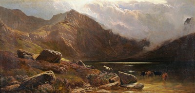 Lot 740 - Sidney Richard Percy (1821-1886) "Llyn Idwall, North Wales" Signed, extensively inscribed on an old