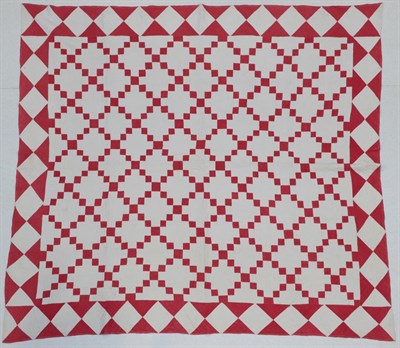Lot 2042 - Large Late 1880's Welsh Irish Chain Quilt, in turkey red and white cotton, within a deep border...