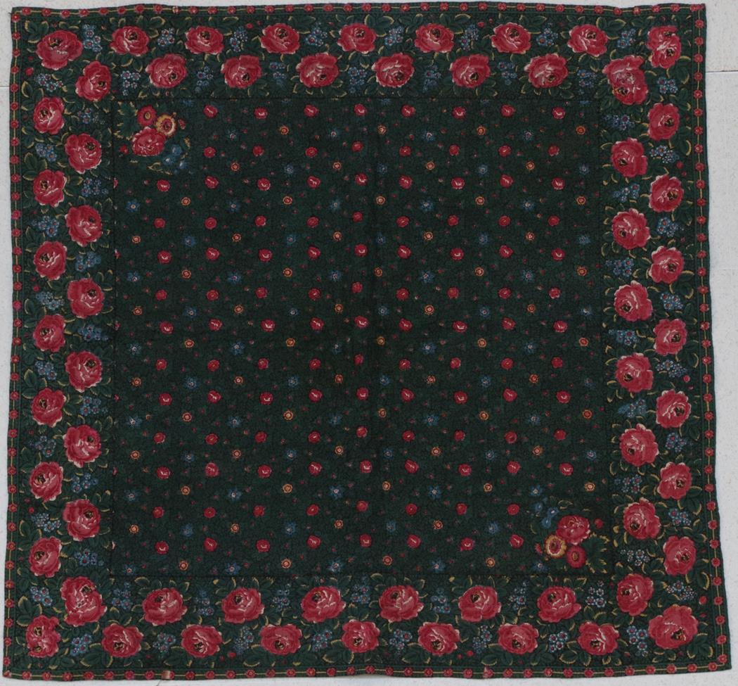 Lot 2046 - 18th/19th Century French Bonnes Herbes Whole Cloth Quilt, with a pink floral flower head...