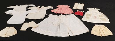 Lot 2053 - 19th Century School Girl Sewing Samples, including two similar gentlemen's white cotton shirts; red