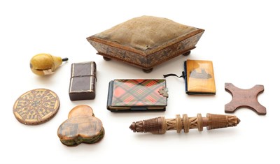 Lot 2057 - A Group of Late 19th/Early 20th Century Treen Sewing Accessories, comprising a lozenge...