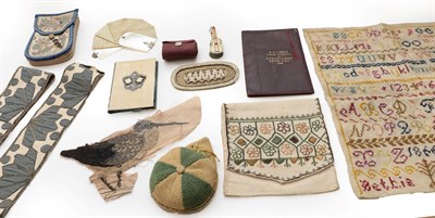Lot 2062 - A Group of Assorted Textiles and Sewing Accessories, comprising a 19th century unframed...