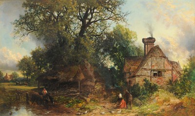 Lot 742 - William S. Rose (1810-1873) Figures feeding chickens beside a cottage Inscribed on the frame and on