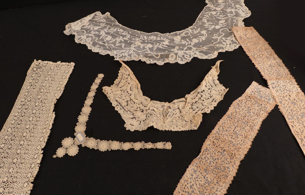 Lot 2080 - Assorted 19th Century Lace, comprising two Carrickmacross trims mounted onto modern net, 9.5cm...