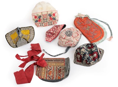 Lot 2104 - Assorted 19th Century and Later Baby/Child Bonnets and Caps, comprising a Chinese red silk...