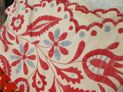 Lot 2110 - Early 20th Century Eastern Panel, embroidered in red and blue silk with Persian style flower...